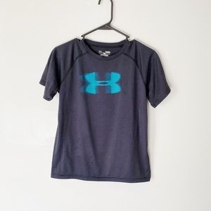 Under Armour Boys Gray And Turquoise Short Sleeve Dri-FIT Tee